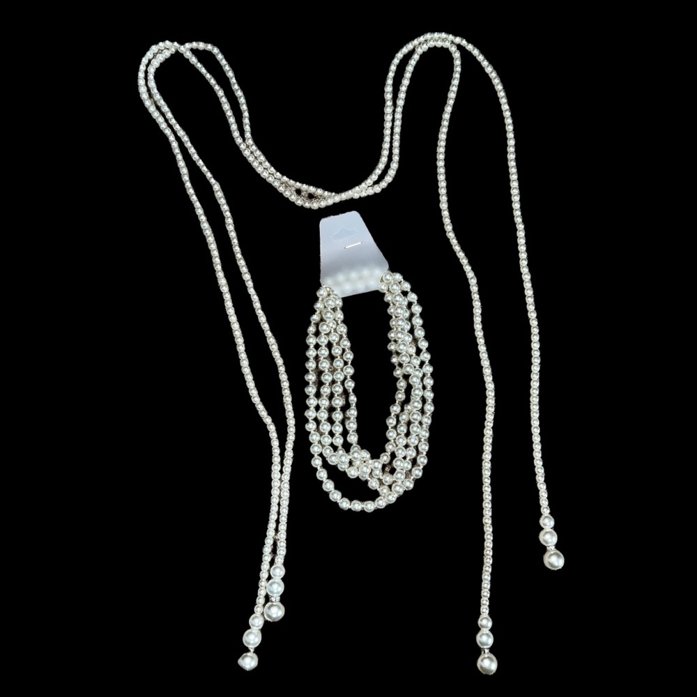 NEW Three piece flapper a faux pearl and rhinestone jewelry set